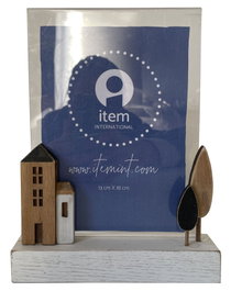 DKD Home Decor Marco de Fotos de Madera y Acrílico 18x3x23 Casitas Blanco y Marrón