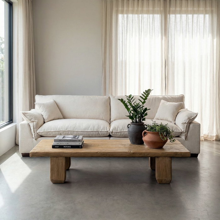 Sofá 4 Plazas Crema Tejido 282 X 101 X 71 cm Sofá 4 Plazas Crema Tejido 282 X 101 X 71 cm