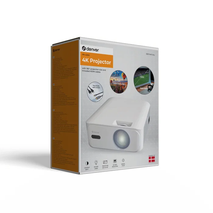 Denver PR-4300 Proyector de corto alcance 400 lúmenes ANSI 4K Blanco