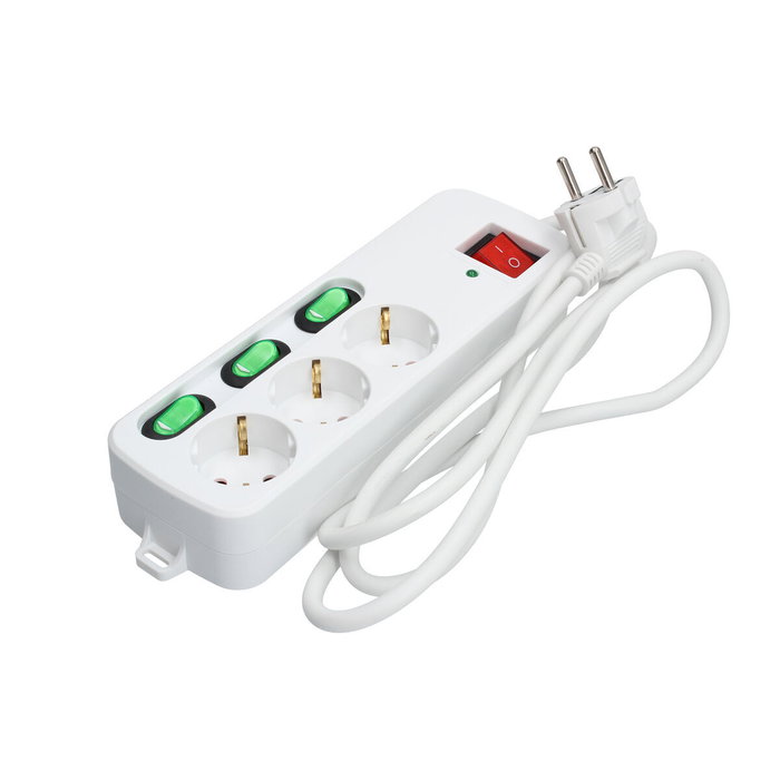 Regleta Enchufes 3 Tomas con Interruptor TM Electron 3680 W Blanco (1,5 m)