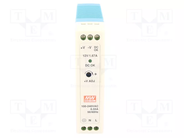 MEAN WELL MDR-20-12 Alimentador de impulso para carril DIN 12VDC 20W