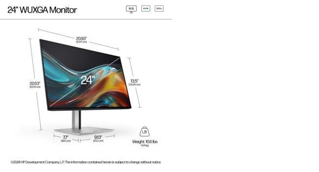 HP 724pn Monitor 24" WUXGA Series 7 Pro, 1920x1200, IPS, 99% sRGB, 5ms, 75Hz