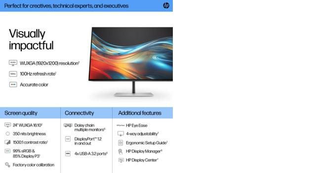 HP 724pn Monitor 24" WUXGA Series 7 Pro, 1920x1200, IPS, 99% sRGB, 5ms, 75Hz