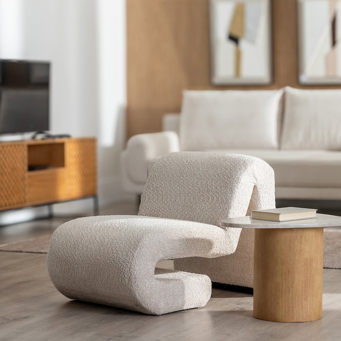 Sillón Beige Tejido Salón 60 X 90 X 63 cm
