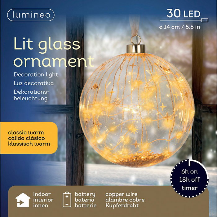 Lumineo Bola micro led luz cálida transparente con alambre cobre Ø14 cm