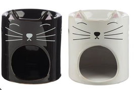 DKD Home Decor Quemador de Aromas Cerámica Blanco Negro Gato 8x9x8 cm (12 Unidades)