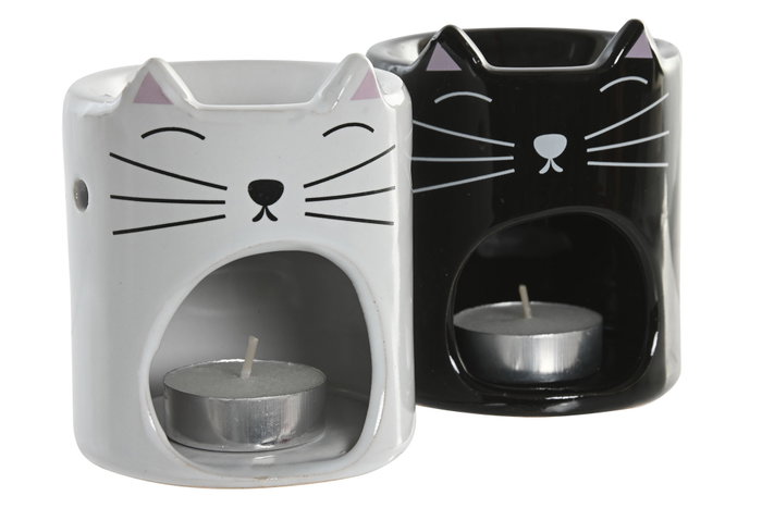 DKD Home Decor Quemador de Aromas Cerámica Blanco Negro Gato 8x9x8 cm (12 Unidades) DKD Home Decor Quemador de Aromas Cerámica Blanco Negro Gato 8x9x8 cm (12 Unidades)