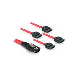 DeLOCK Cable SAS SFF-8087 a 4x SATA, Longitud 1 metro, Rojo, Conector Macho/Hembra - Modelo Referencia Delock