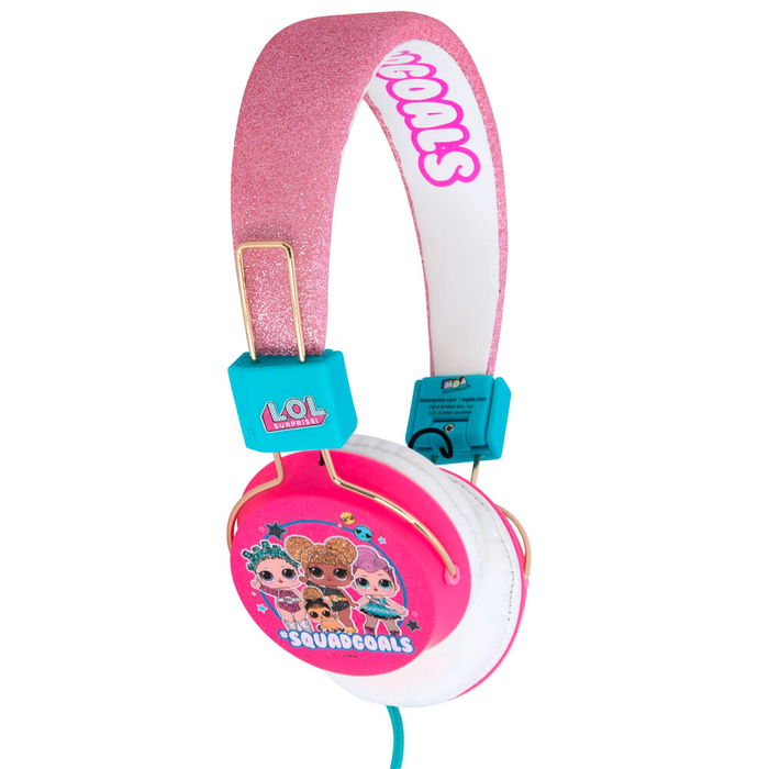 OTL TECHNOLOGIES Auriculares Teen LOL Surprise Rosa Purpurina Plegables Ajustables Compatibles con Dispositivos 3.5mm para Niños y Adultos