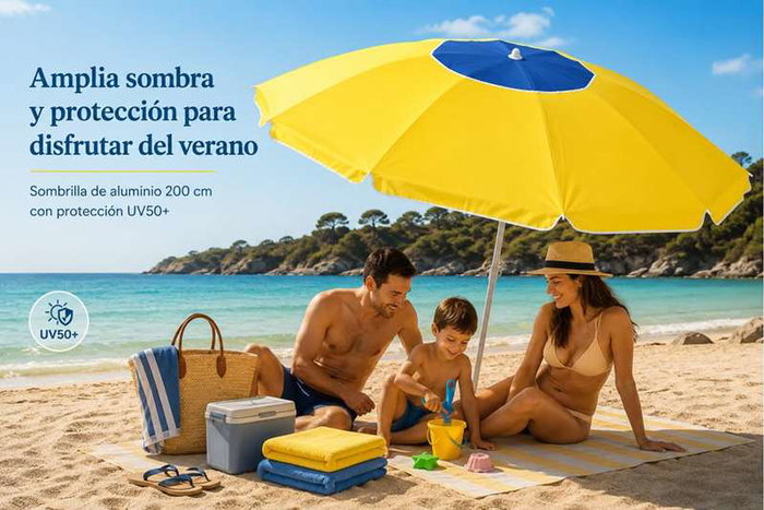 JugaToys Sombrilla Amarilla de Aluminio 200 cm