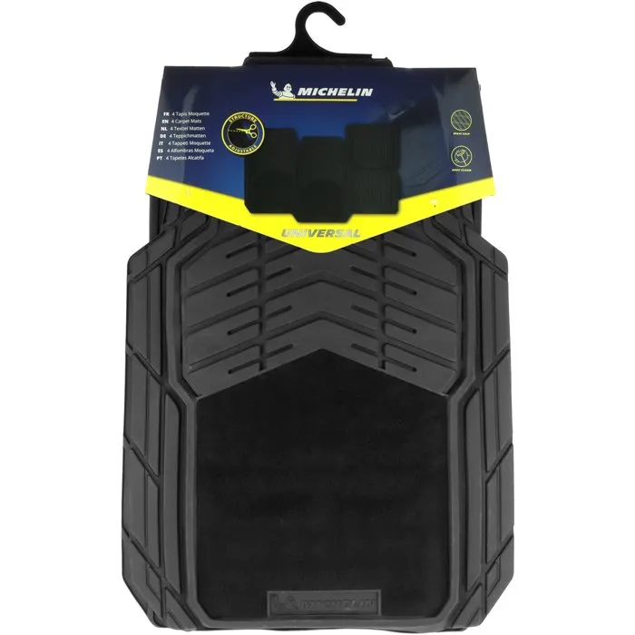 Michelin 4 Alfombrillas de Goma Universales Negras + Alfombra Delanteras y Traseras Antideslizantes Alta Resistencia