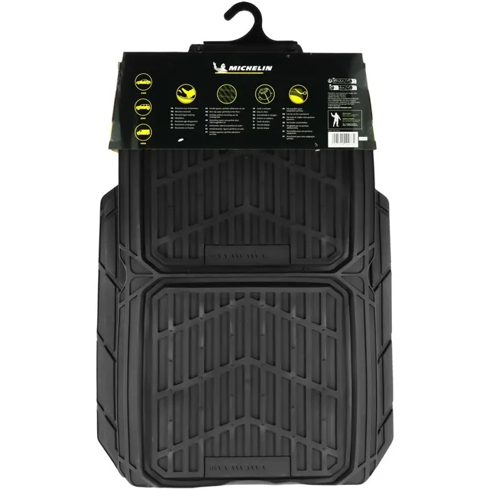 Michelin 4 Alfombrillas de Goma Universales Negras + Alfombra Delanteras y Traseras Antideslizantes Alta Resistencia