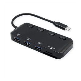 ROLINE Hub USB 3.2 Gen 1 con 3 puertos Tipo-A y lector de MicroSD, USB-C, Negro
