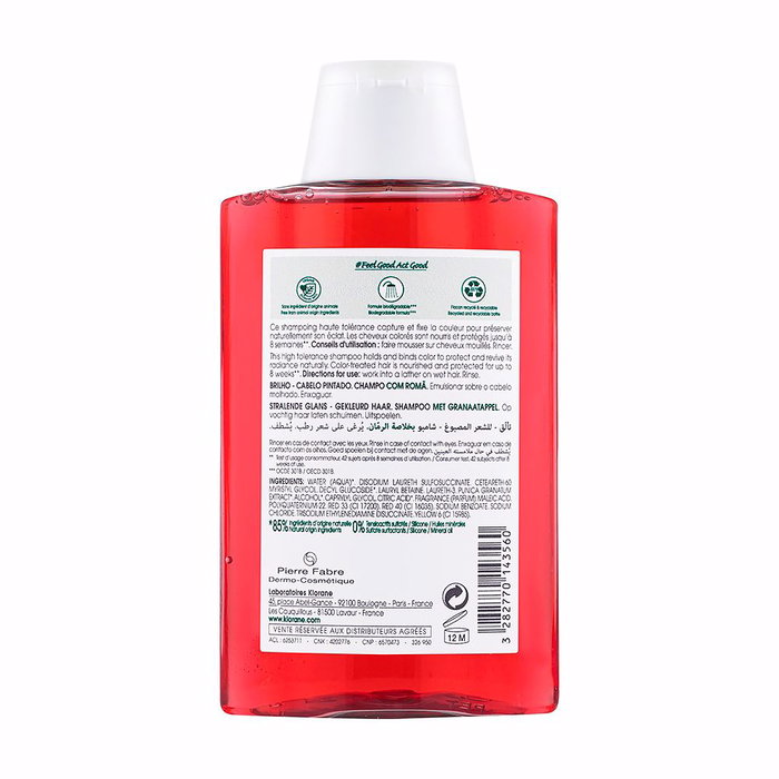 Klorane Champú Brillo para Cabello con Color a la Granada 200 ml | Prolonga la duración del color y mantiene el cabello vibrante