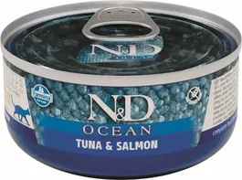 Farmina N&D Cat Ocean Atún y Salmón Pienso Húmedo para Gatos, Caja 24 latas x 70 gr