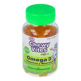 CHEWY VITES Omega 3 Niños Masticables Sabor Suave - Complemento Alimenticio con DHA para Niños a Partir de 2 Años - 60 Unidades
