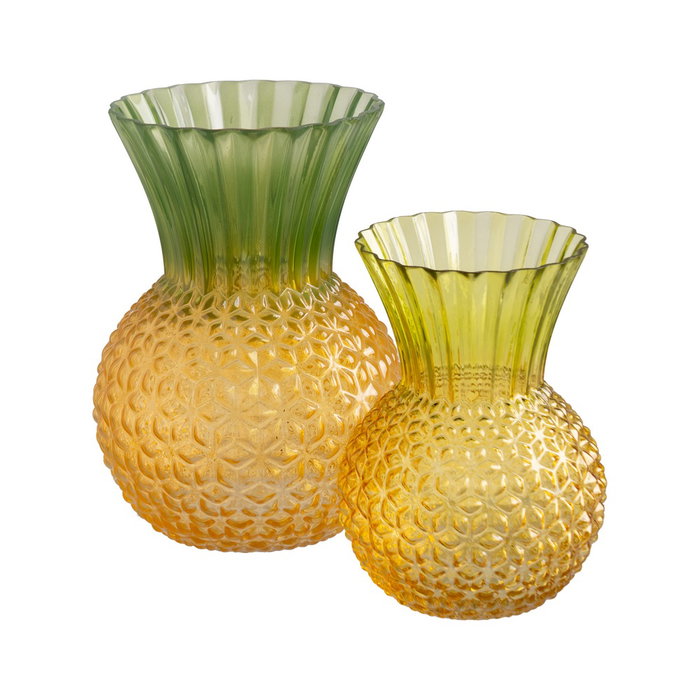 Jarrón Piña Verde-Amarillo Cristal 20 X 20 X 27,50 cm (Set de 2)