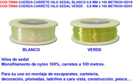 Cuerda de hilo sedal verde 0,9 mm x 100 metros