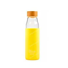 Botella Borosilicato Amarill. Tapon Bambu