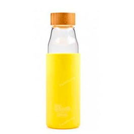 Botella Borosilicato Amarill. Tapon Bambu