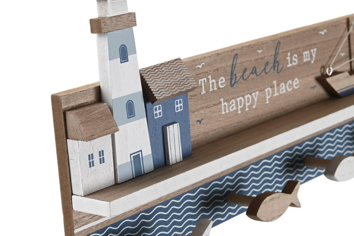 DKD Home Decor Perchero Mediterraneo Natural Azul Marino 5 x 18 x 40 cm (4 Unidades)