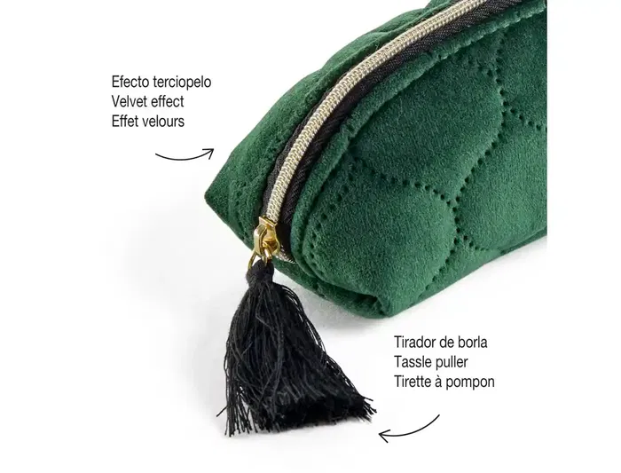 Miquelrius Estuche Portatodo Ovalado Highland Days de Tela con Efecto Terciopelo Verde 215 x 60 x 58 mm