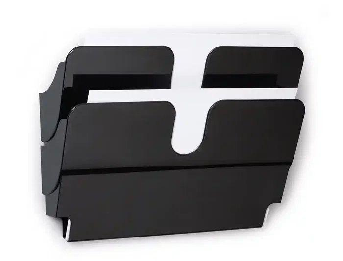 Durable Expositor Mural Magnético Flexiplus Negro, Portafolletos A4 Horizontal Doble para Paredes Metálicas, 3 kg Carga