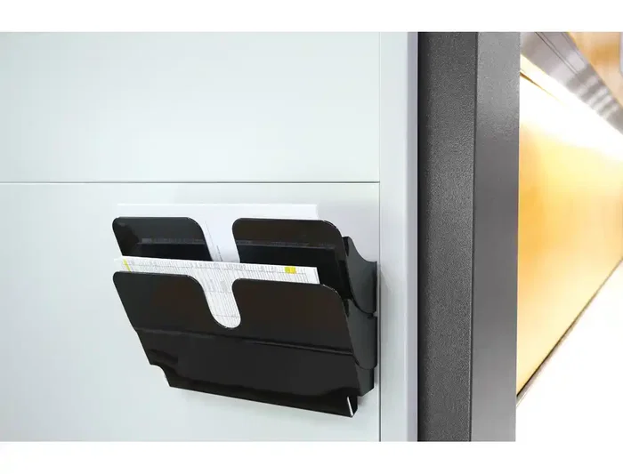 Durable Expositor Mural Magnético Flexiplus Negro, Portafolletos A4 Horizontal Doble para Paredes Metálicas, 3 kg Carga