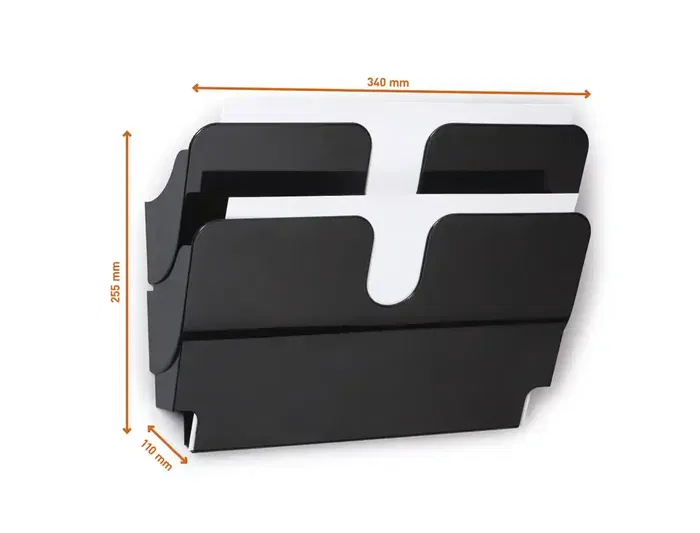 Durable Expositor Mural Magnético Flexiplus Negro, Portafolletos A4 Horizontal Doble para Paredes Metálicas, 3 kg Carga