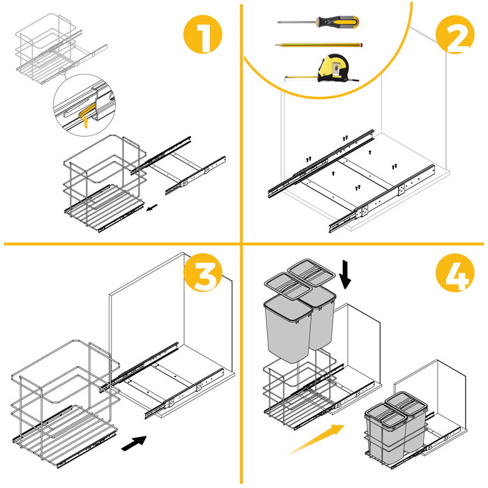 Emuca Contenedor de reciclaje para fijación inferior y extracción manual en mueble de cocina Recycle 2x35litros, Plástico gris antracita