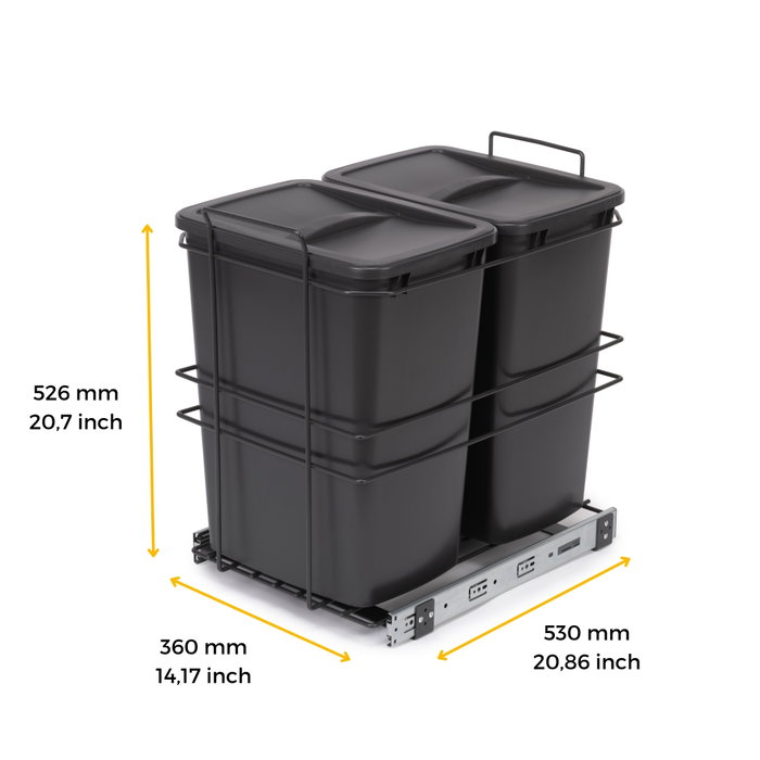 Emuca Contenedor de reciclaje Recycle 2x35 litros, Gris antracita
