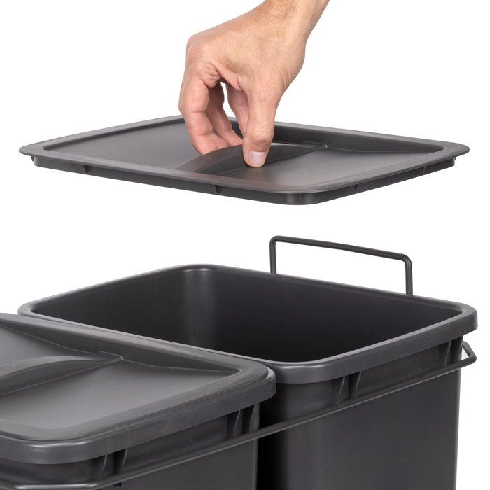Emuca Contenedor de reciclaje para fijación inferior y extracción manual en mueble de cocina Recycle 2x35litros, Plástico gris antracita