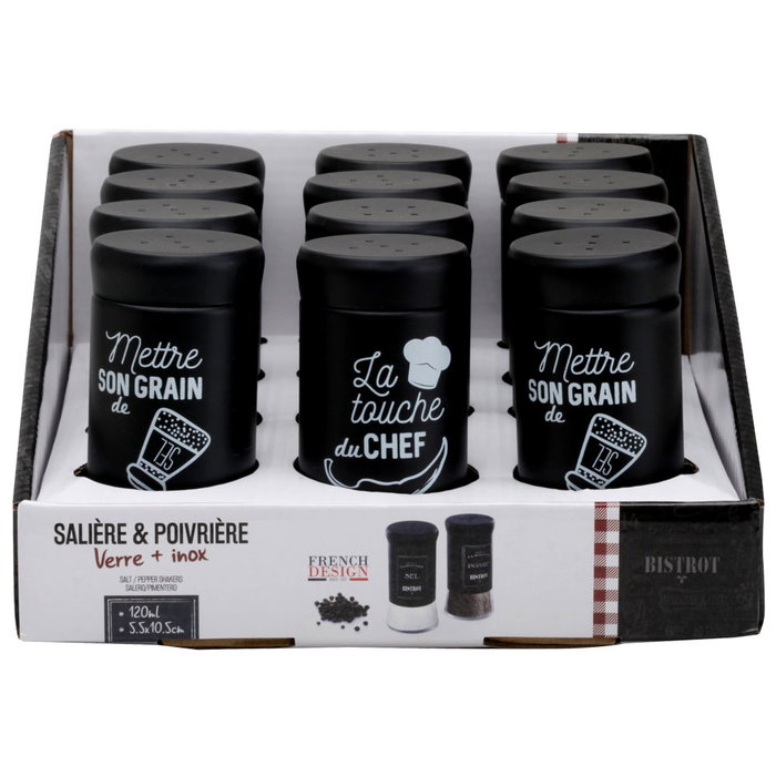 Totally Addict Salero O Pimentero Industriel Altura 10,5 cm Cristal y Acero Inoxidable