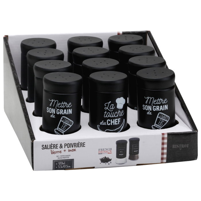 Totally Addict Salero O Pimentero Industriel Altura 10,5 cm Cristal y Acero Inoxidable