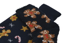 DKD Home Decor Bolsa Agua Caliente Navidad Tradicional Beige Azul Marino 28 x 4 x 17 cm Set de 2