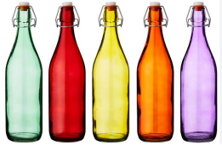 La Mediterran Botella Vidrio Pintada 6 Colores 1L 8.6x8.6x31 cm (12 Unidades)