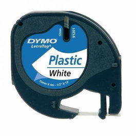Dymo 91201 Cinta Rotuladora Letratag - Negro sobre Blanco - 12 mm x 4 m - Plástico