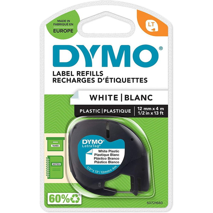 Dymo Cinta LetraTag 91221 Negro sobre Blanco 12mm x 4m Dymo Cinta LetraTag 91221 Negro sobre Blanco 12mm x 4m