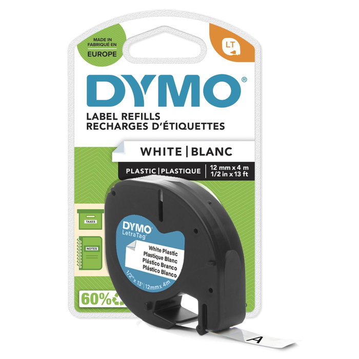Dymo Cinta LetraTag 12mm x 4m Negro sobre Blanco (91221) Dymo Cinta LetraTag 12mm x 4m Negro sobre Blanco (91221)