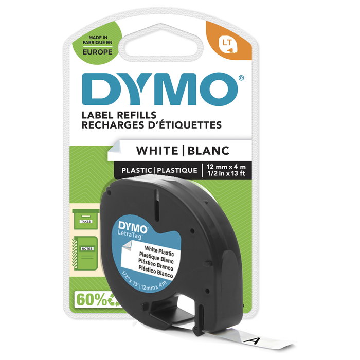 Dymo Cinta LetraTag 12mm x 4m Negro sobre Blanco Dymo Cinta LetraTag 12mm x 4m Negro sobre Blanco