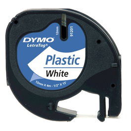 Dymo Cinta LetraTag 12mm x 4m Negro sobre Blanco (91221)