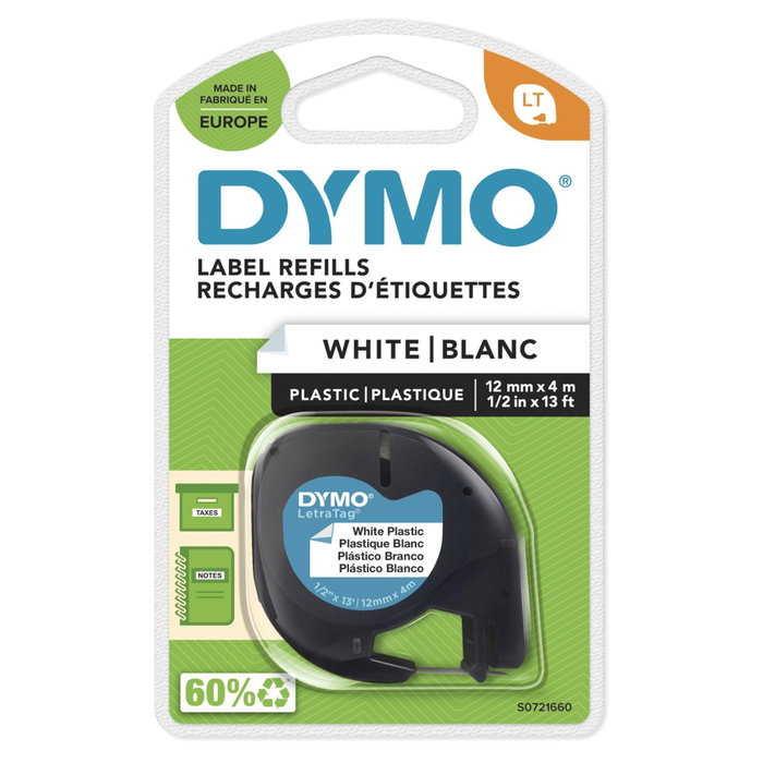 Dymo Cinta LetraTag 12mm x 4m Negro sobre Blanco (91221) Dymo Cinta LetraTag 12mm x 4m Negro sobre Blanco (91221)