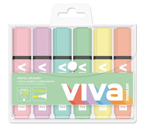 MOLIN Marcadores Fluorescentes Colores Pastel Surtidos Pack de 6