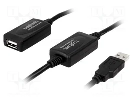 LOGILINK Cable Repetidor USB 2.0 de 20m, USB A Macho a USB A Hembra, Negro