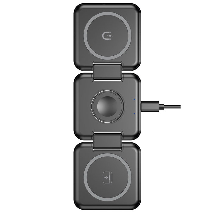 Be Mix Cargador Inductivo Plegable 3 en 1 con Almohadillas para Smartphone, Apple Watch y Auriculares - Compatible iOS/Android - Incluye Cable USB-C