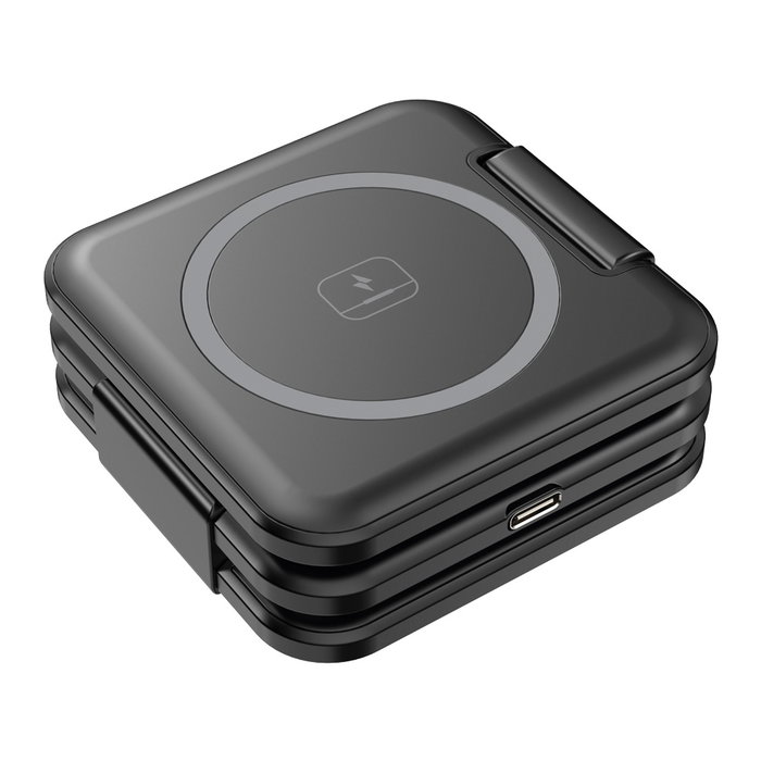 Be Mix Cargador Inductivo Plegable 3 en 1 con Almohadillas para Smartphone, Apple Watch y Auriculares - Compatible iOS/Android - Incluye Cable USB-C