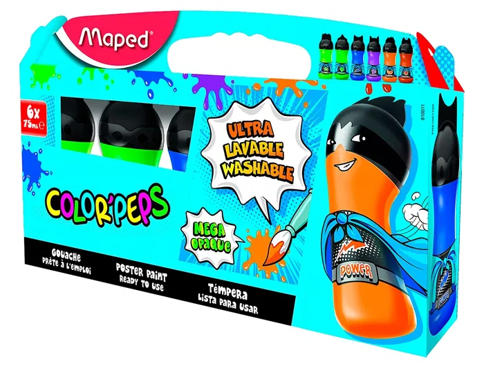 Maped Tempera Color Peps Ultra Lavable Caja 6 Colores Surtidos Secundarios 75 ml