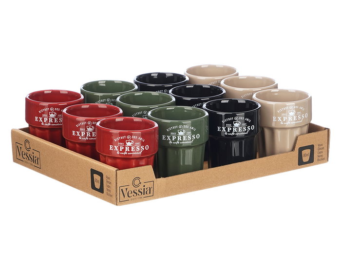 Vessia Vaso Expresso 80 ml Surtidos Colores Neutros 6x6x7 cm Loza Apto Lavavajillas Microondas Nevera (Set de 36)
