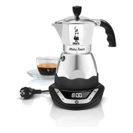 Bialetti Moka Timer 3TZ - Cafetera Moka Eléctrica Programable para 3 Tazas de Café Molido, Negro y Plata, con Pantalla LED y Apagado Automático