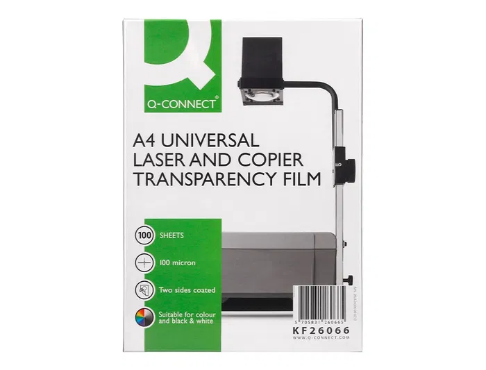 Q-connect Transparencias Din A4 KF26066 para Fotocopiadora Tratada Dos Caras, Caja 100 Hojas